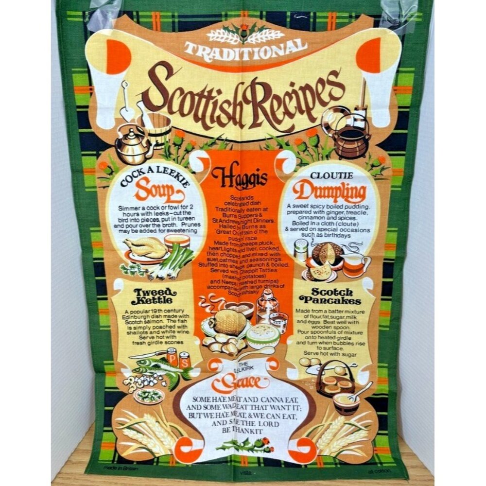 UNUSED Vintage TRADITIONAL SCOTTISH RECIPES Tea Towel Wall Hanging 20x30